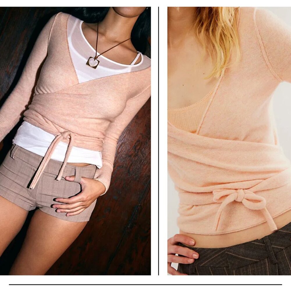 Free People Peach V-Neck Sweater